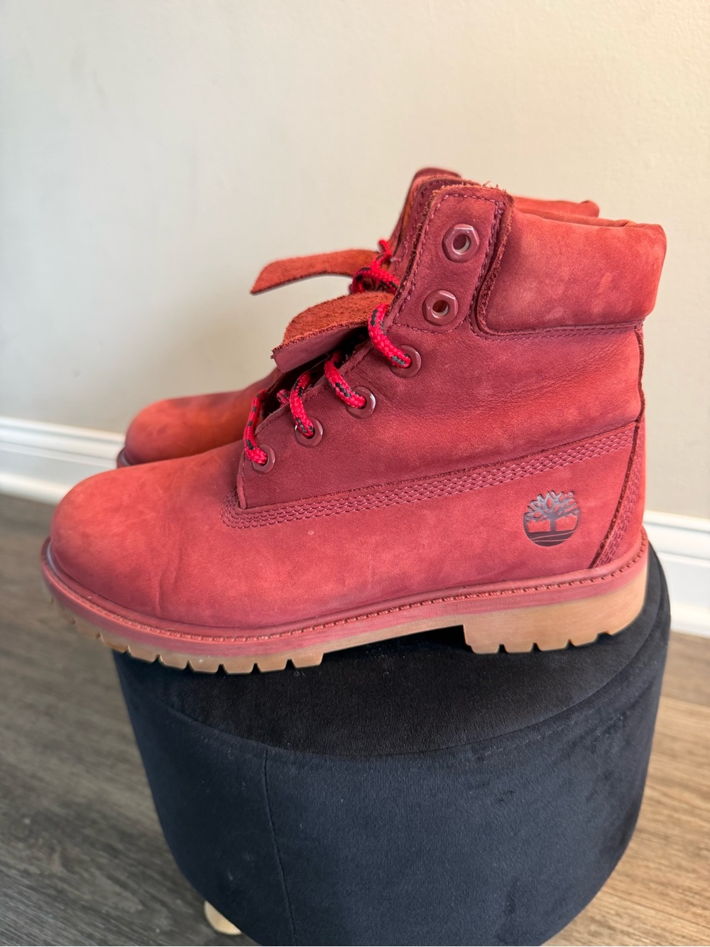 Timberland Red Nubuck Lace-Up Work Boot